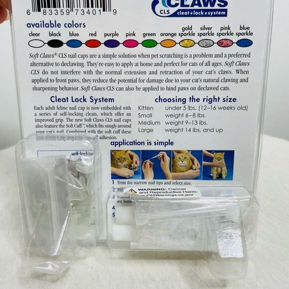 NEW Soft Claws 40 Nail‎ Caps + Adhesive Large Cat Size 14 lb Clear Scratching - Picture 3 of 4